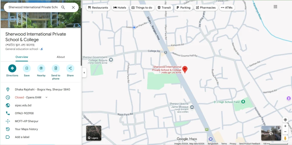 Sherwood International Private School & College in Google Map